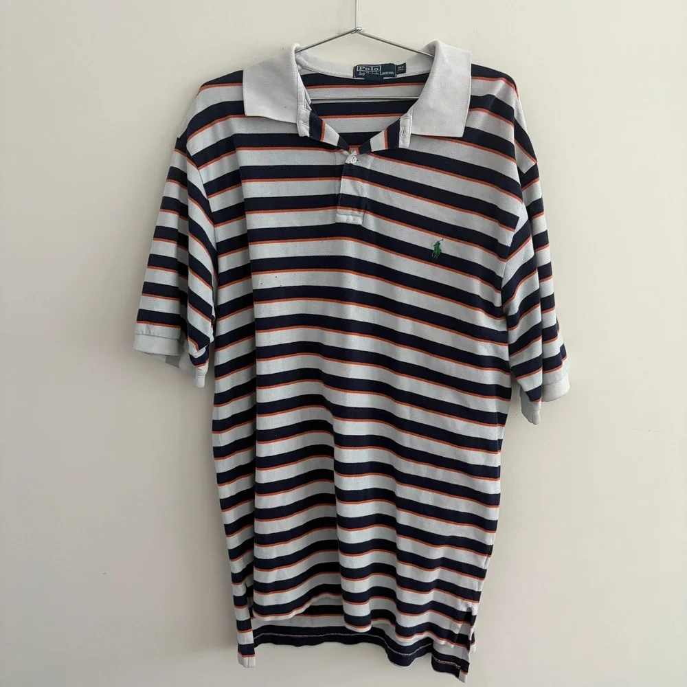 Polo Ralph Lauren Mens XLT Tall Striped Polo Shirt Blue Orange White